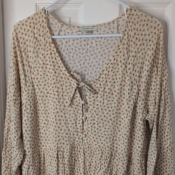 American Eagle Outfitters Cream Floral Long Sleeve Dress - Picture 4 of 9